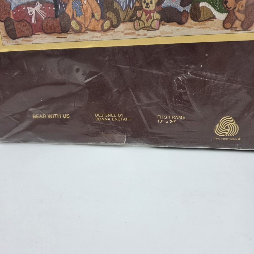 New Vtg 1983 Sunset Stitchery 2605 Crewel Kit "Bear With Us" Fits Frame 10 x 20 - Picture 3 of 7